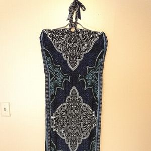White House Black Market Blue and Black Maxi Dress Size Large